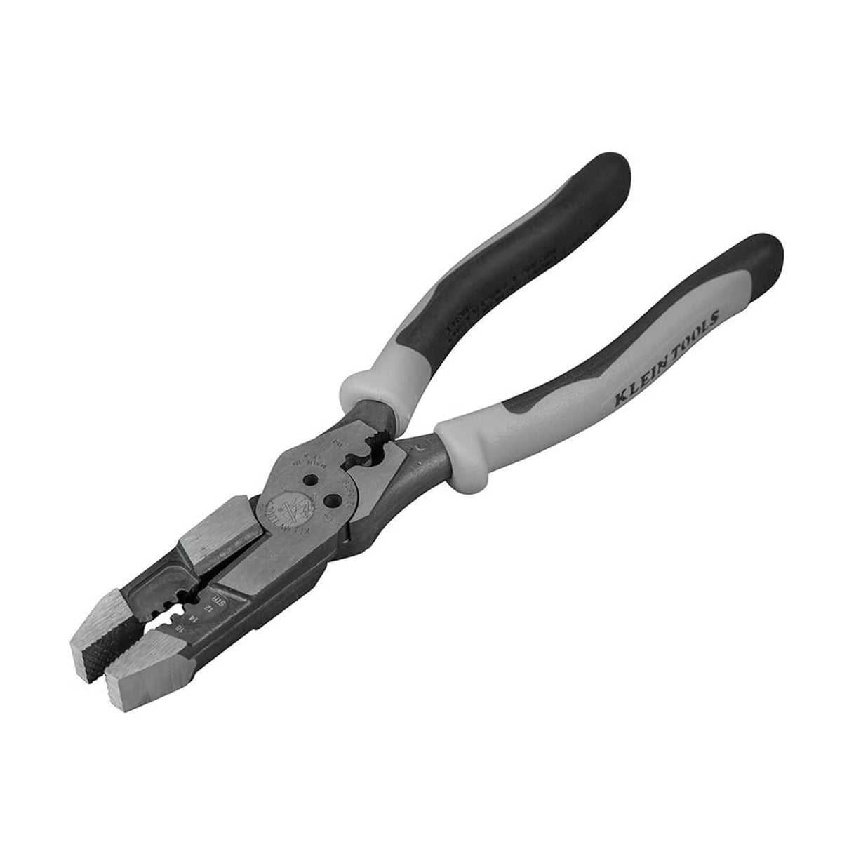 8-inch hybrid multitool pliers with gray and black grips and wire-cutting head
