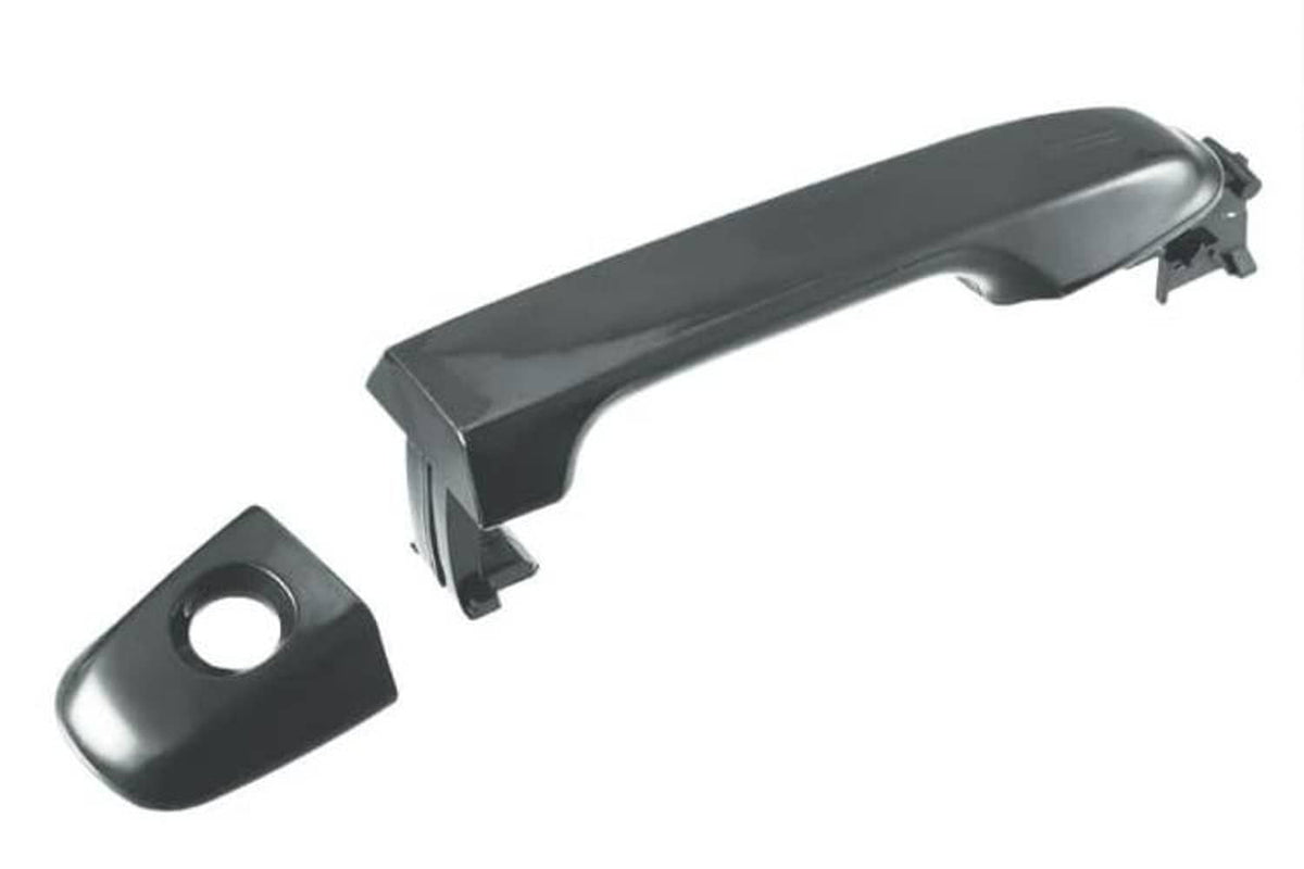 Exterior door handle, front left, dark gray plastic cover with mounting posts