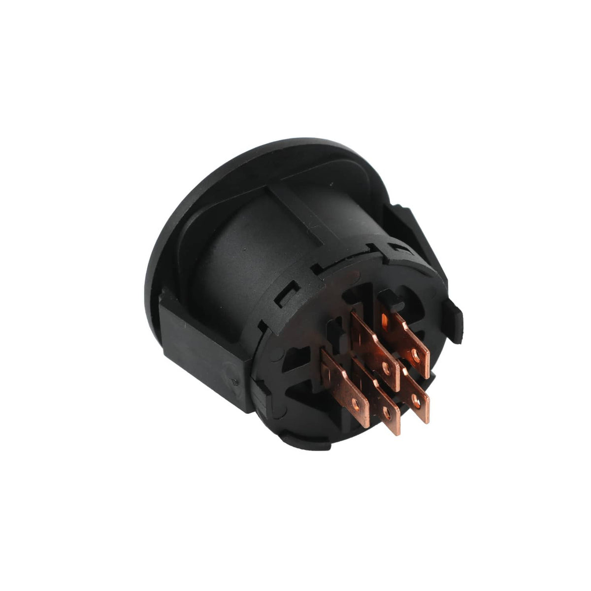 Black ignition switch interior with exposed copper contacts on base