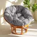 Gray corduroy papasan chair cushion, tufted seat with thick rounded edges