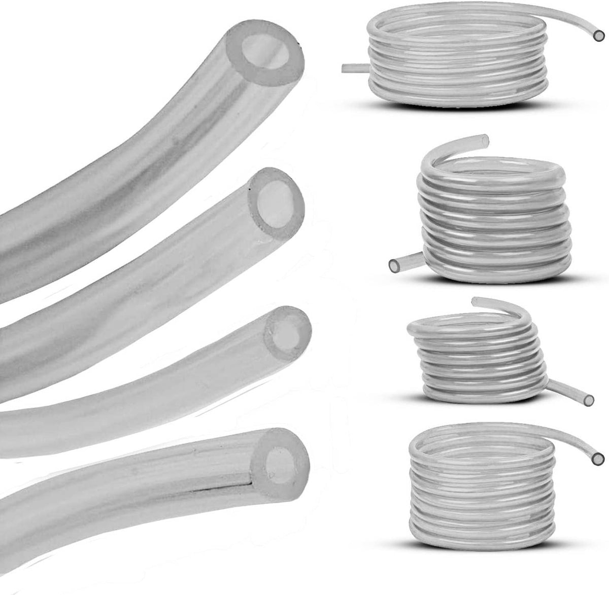 Clear fuel line hose tubing set with four pre-cut lengths and fittings