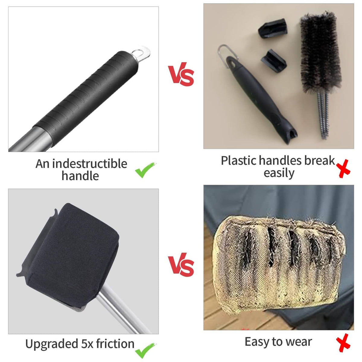 Bristle-free steam grill brush with black pad on durable metal handle