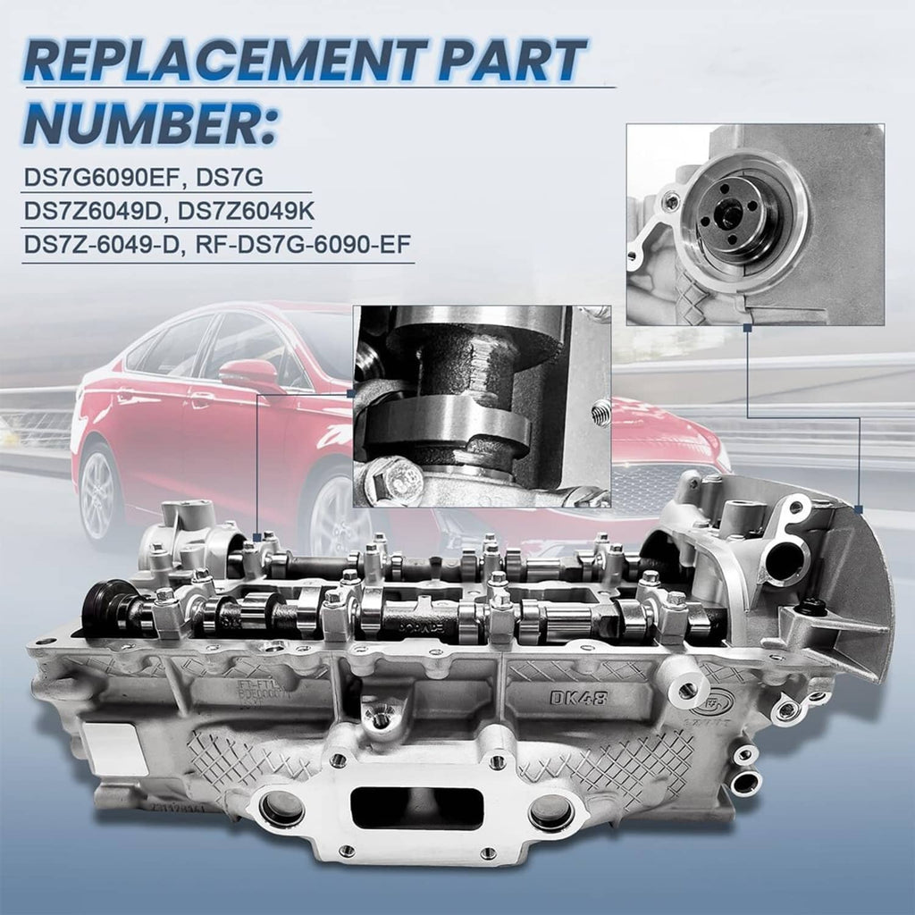 Engine cylinder head assembly with side mounting ports and camshaft hardware, silver