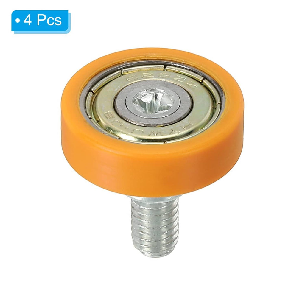 Orange plastic drawer roller with metal pulley wheel and threaded bolt