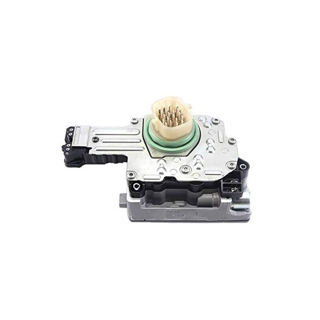 Transmission solenoid pack with beige multi-pin plug and green seal on silver body