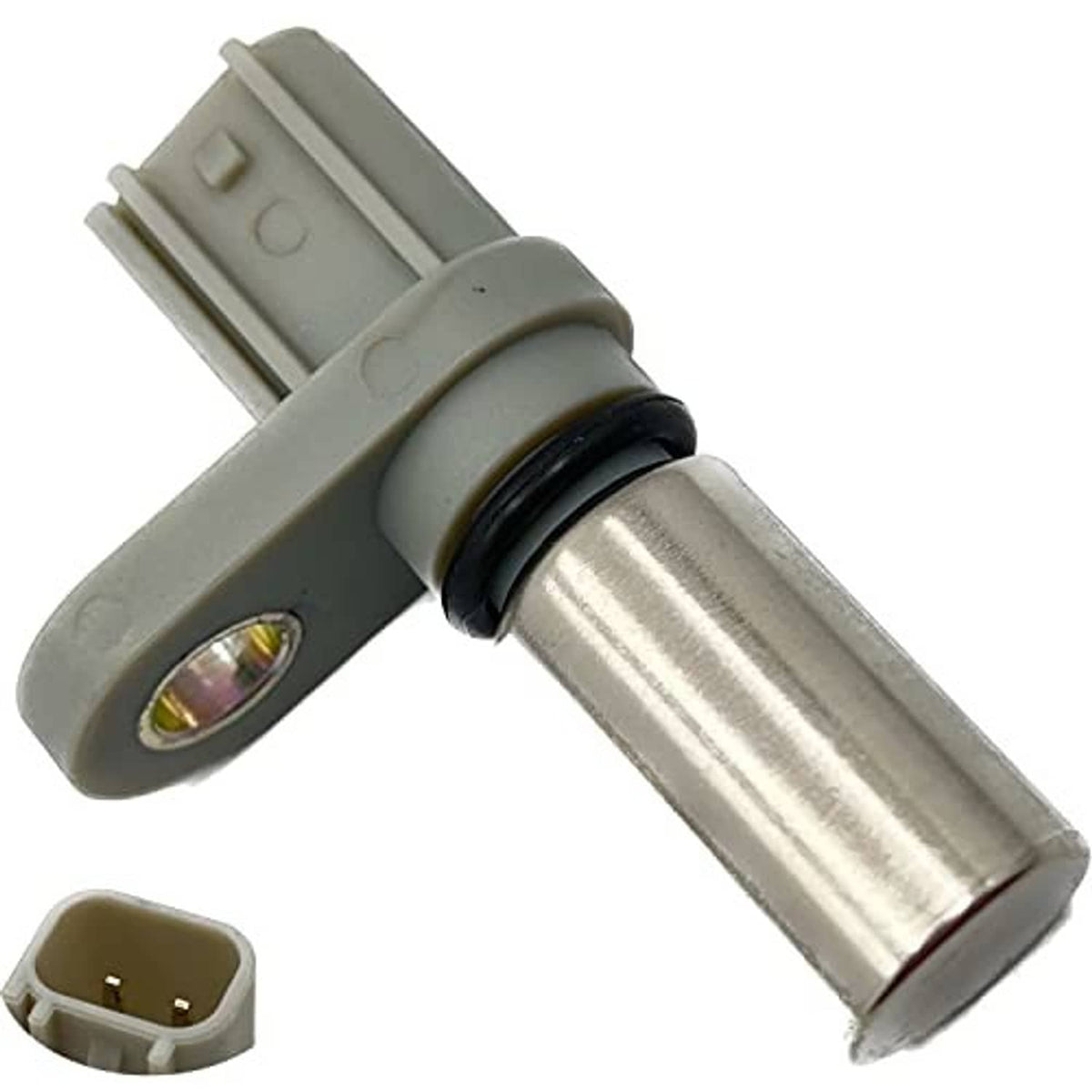 Crankshaft position sensor, gray body with metal sensor tip and connector plug