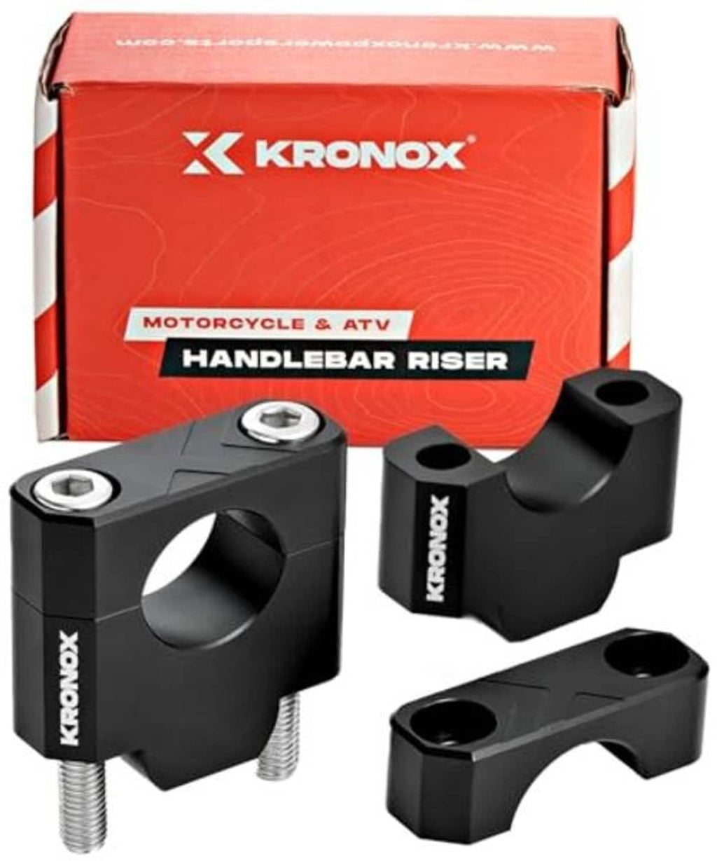 Black handlebar risers, two-piece CNC aluminum set with bolts and silver hardware