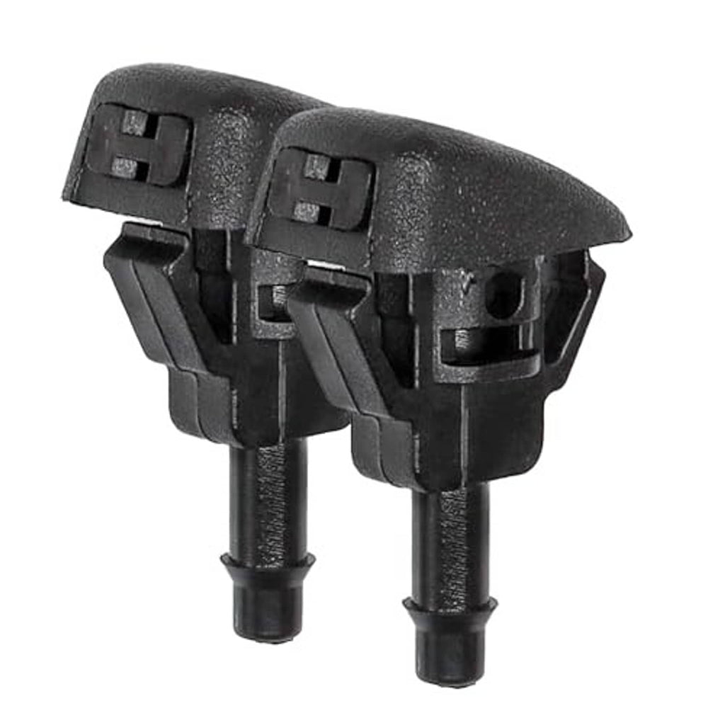 Windshield washer fluid jet nozzle pair, angled view of spray housing tops