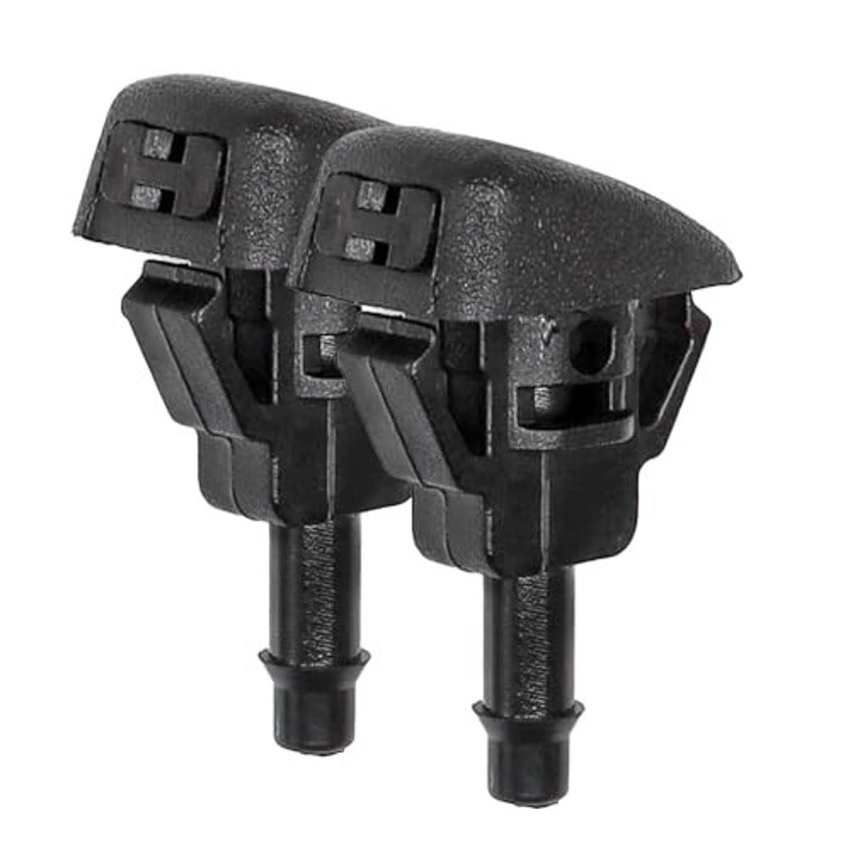 Windshield washer fluid jet nozzle pair, angled view of spray housing tops