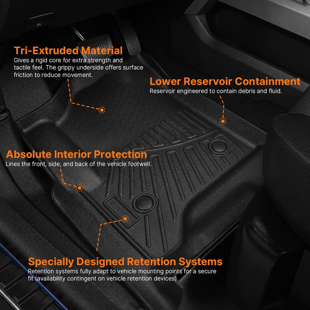 Black TPE all-weather floor mat close-up with raised channels and textured grip
