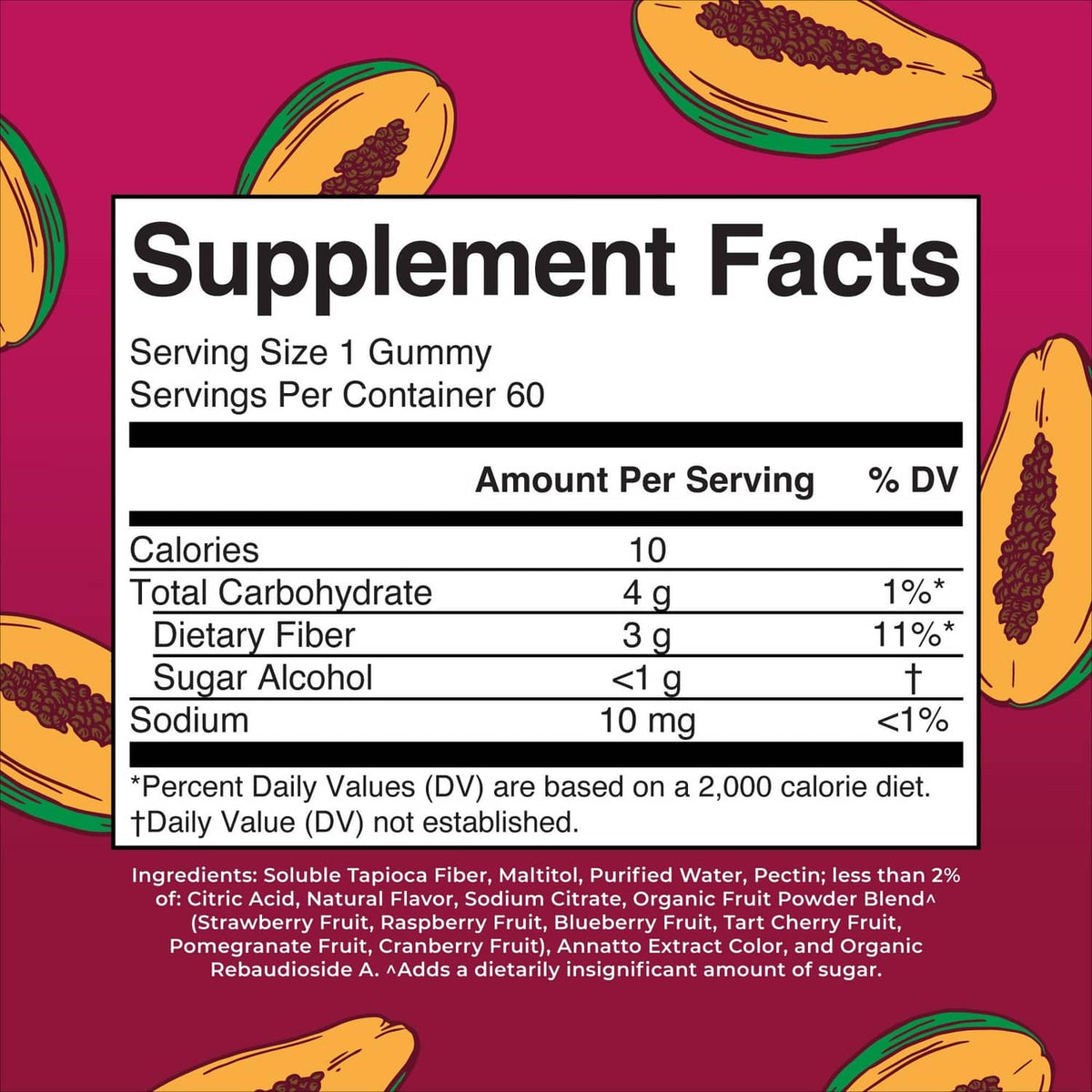 MARYRUTH'S Fiber Gummies supplement facts label showing dietary fiber and sugar-free per serving