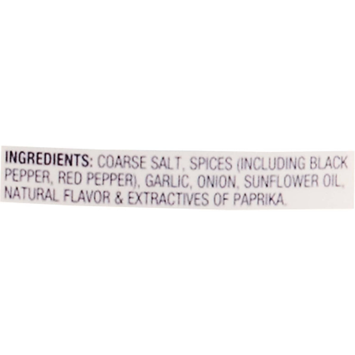 Ingredients list: coarse salt, spices, garlic, onion, sunflower oil, paprika