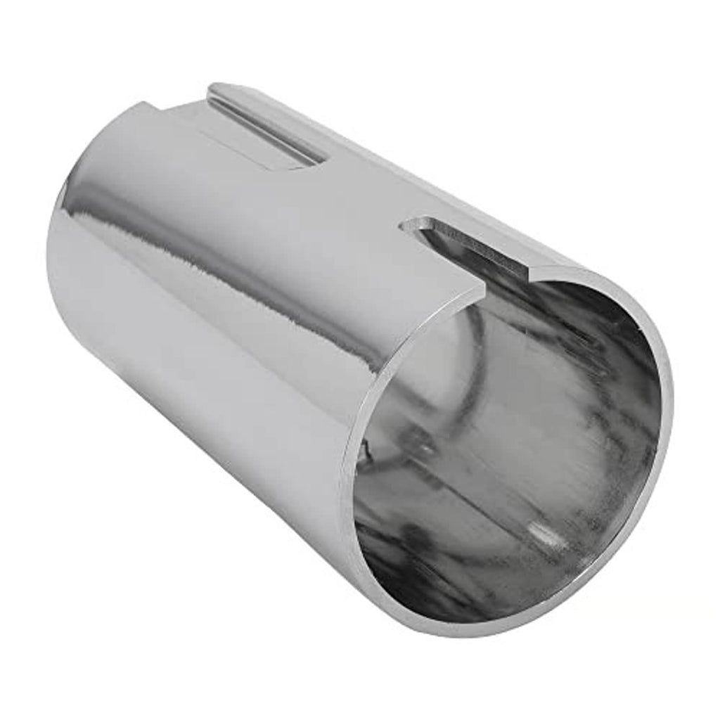 Chrome lower shift knob cover, angled view of round hollow cylinder and side notch