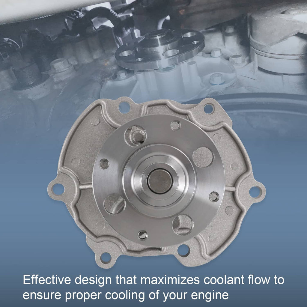 Water pump assembly with round flange and central bearing housing