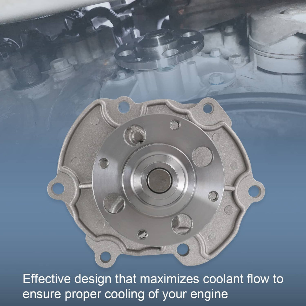 Water pump assembly with round flange and central bearing housing