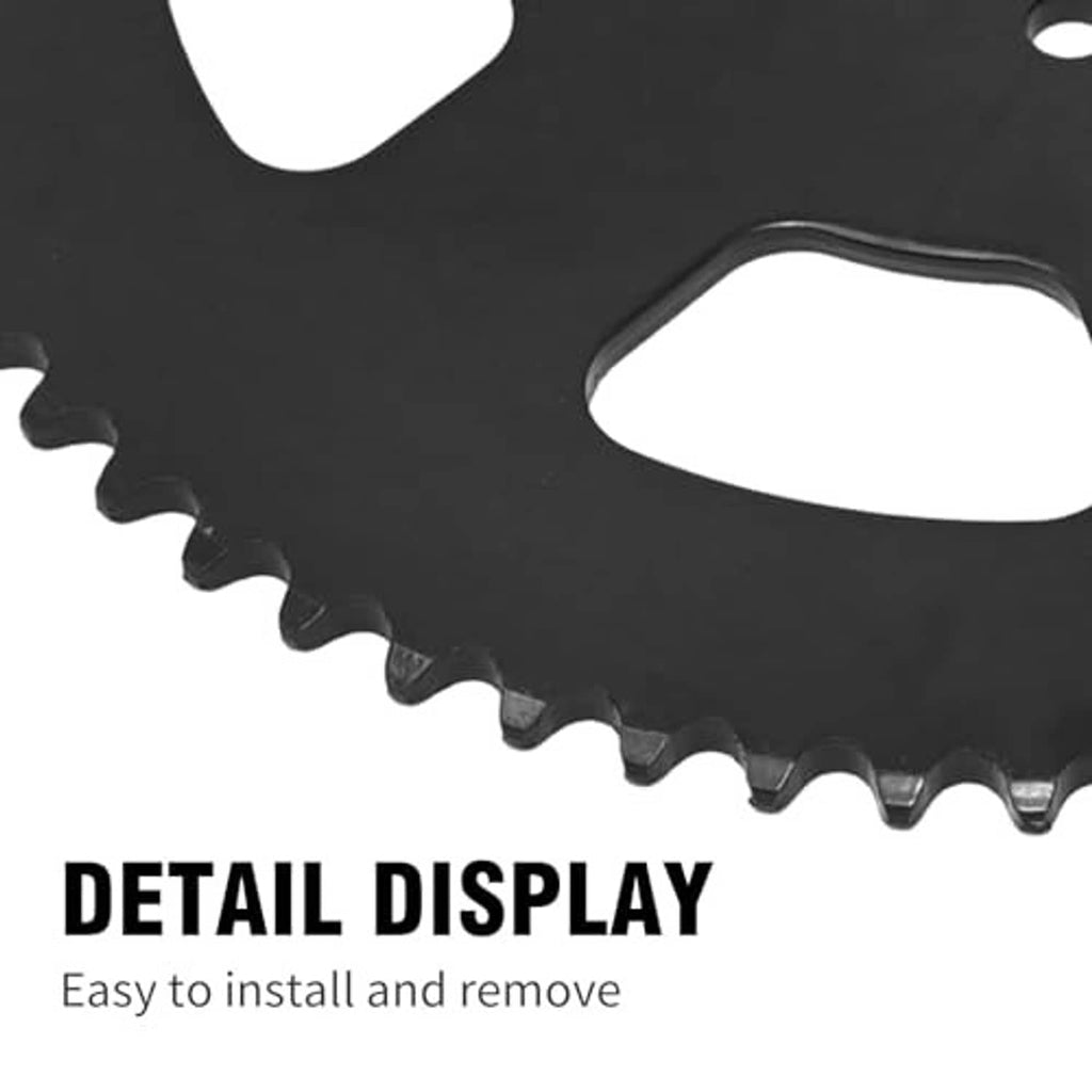 Black rear sprocket with sharp steel teeth and center mounting holes