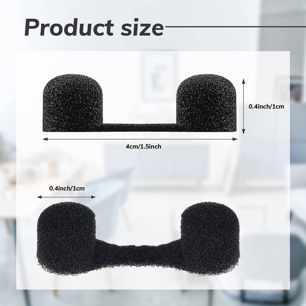 Black sponge nose plug size diagram with curved double-tip filter