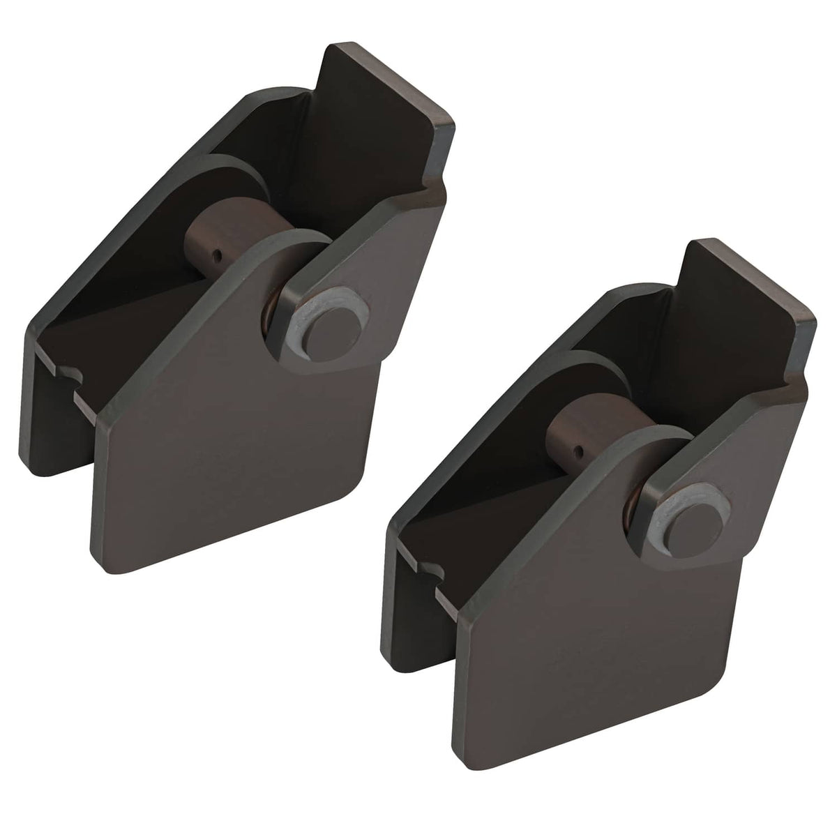 Heavy-duty weld-on trailer hinge brackets with pivot pins and mounting tabs