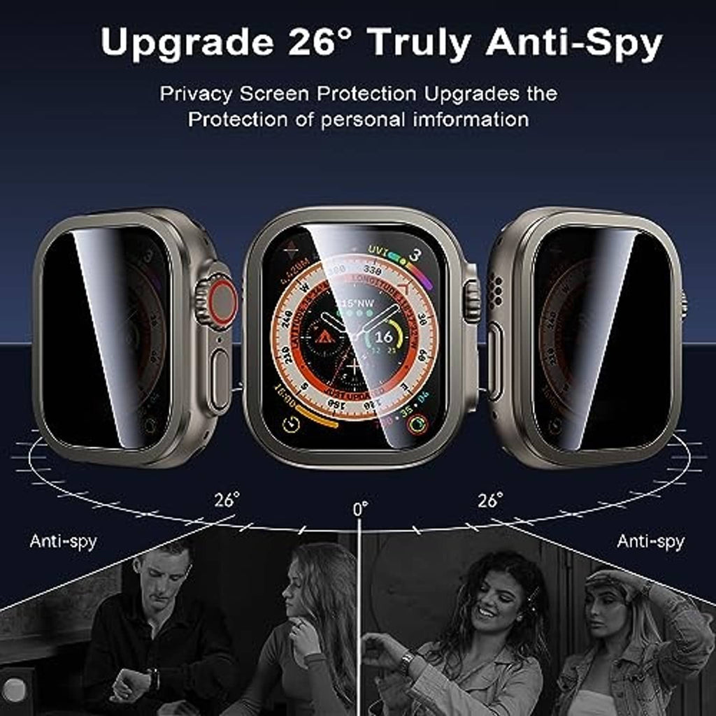 Privacy screen and case protector for Apple Watch Ultra, dark covered watch views