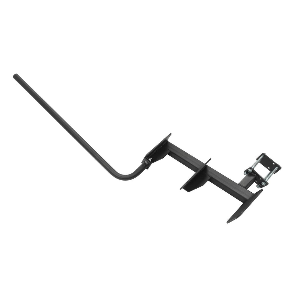 Boat trailer tongue ladder with curved handle bar and three black steps