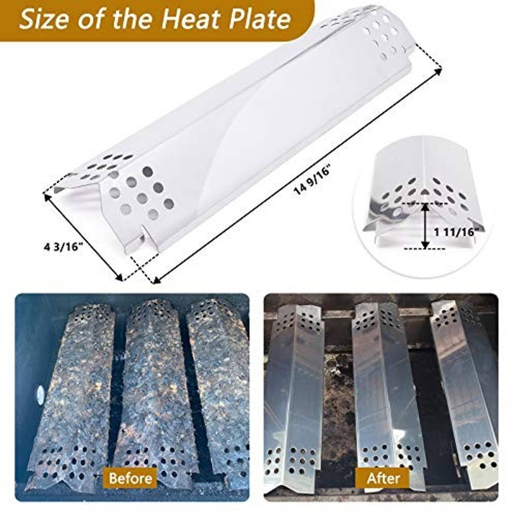 Perforated stainless steel heat plate bars with size guide for replacement