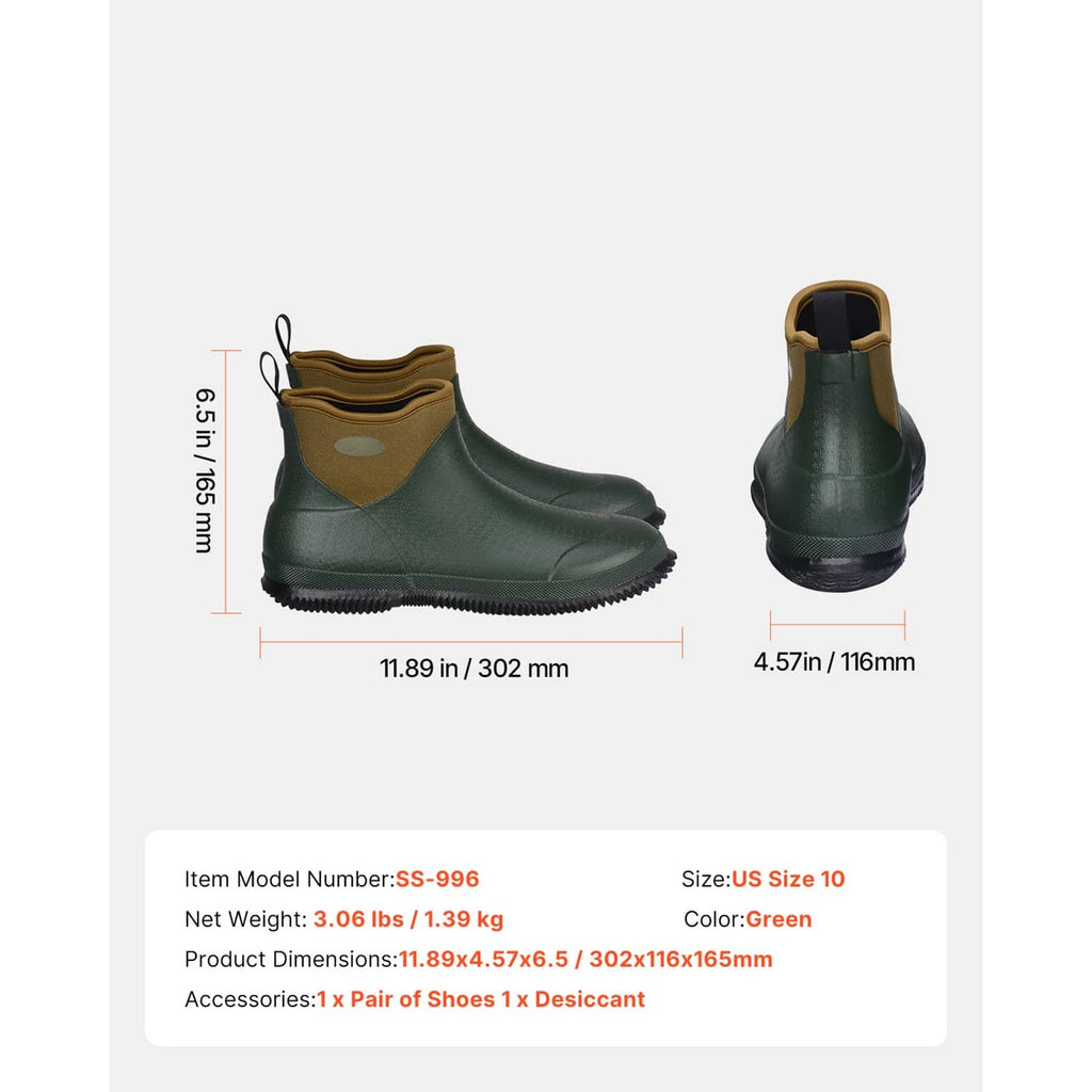 Green waterproof ankle deck boots with tan collar, side and heel view, lace pull tab