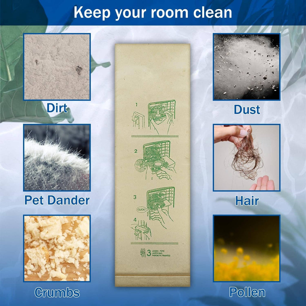 Beige vacuum filter bag with green circular inlet seal