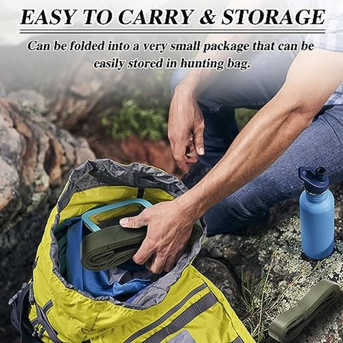 Folded green climbing stick aider strap for easy carry and storage