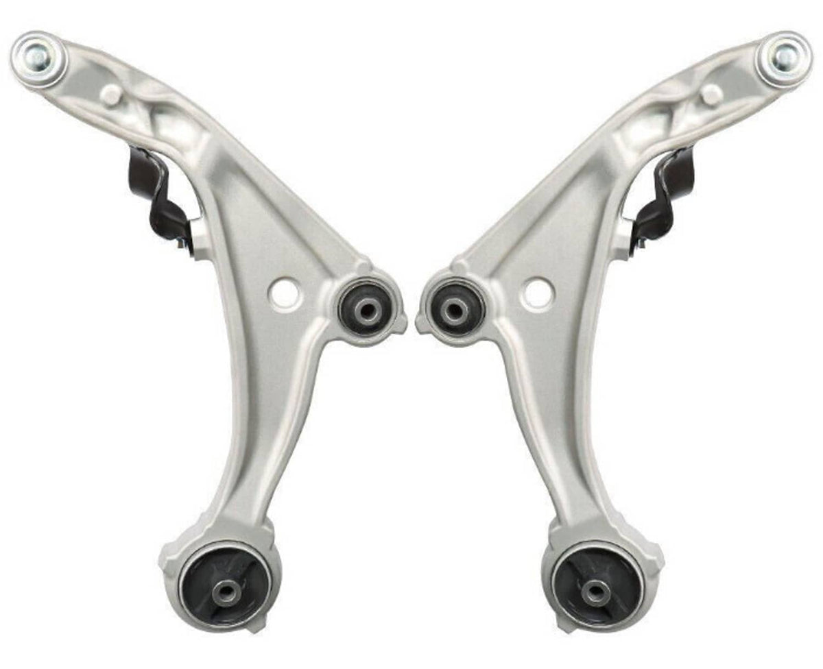 Pair of front lower control arms with ball-joint bushings, silver metal