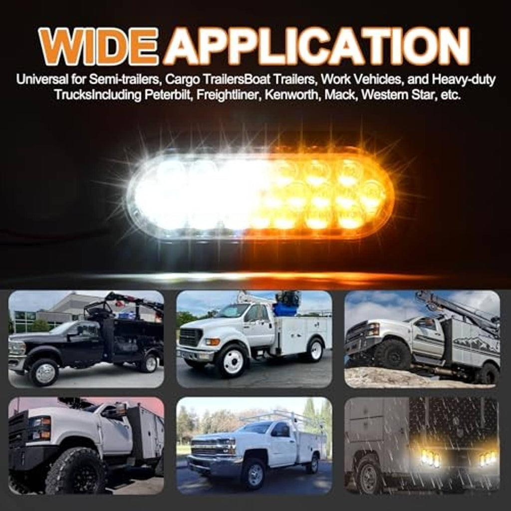 Oval LED strobe trailer light set with amber and white LEDs, recessed oval housings