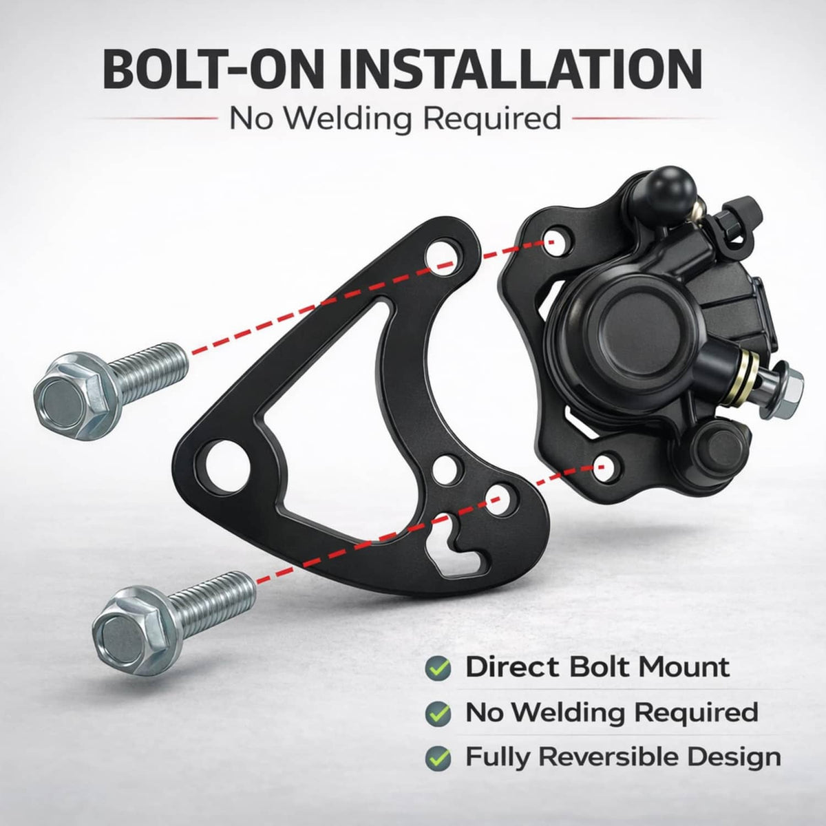 Hydraulic caliper bracket with bolt-on installation hardware, no welding required
