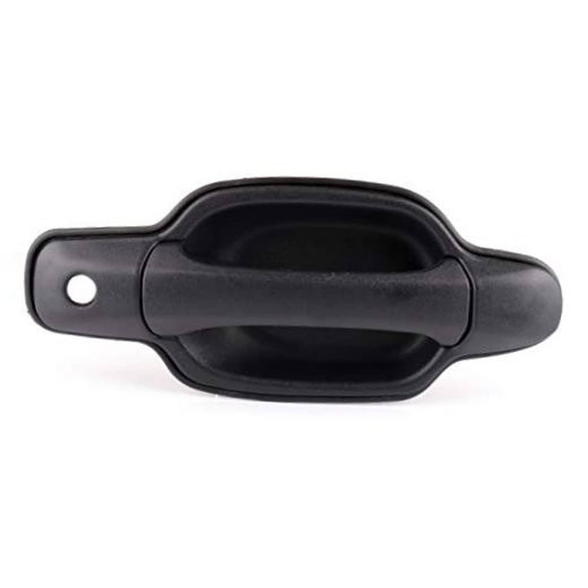 Exterior door handle, dark gray/black with oval recess and side mounting hole