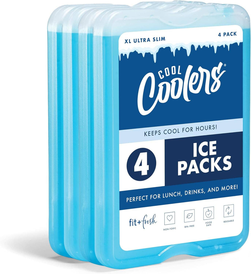 Slim reusable ice pack set, XL, blue gel packs, 4-pack in a compact bundle