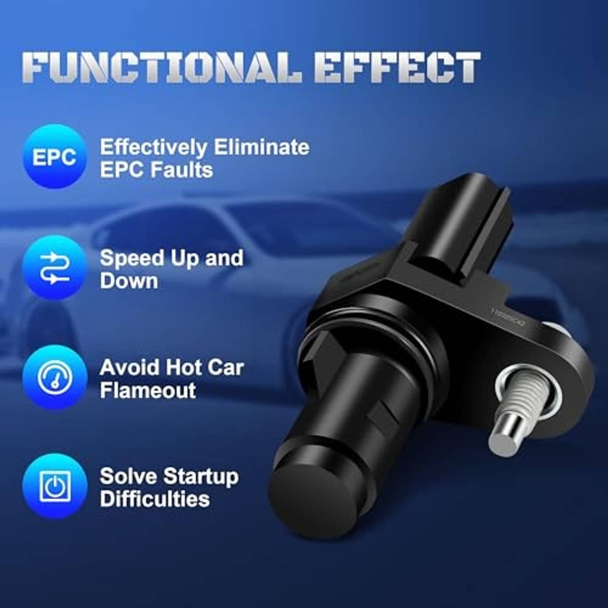 Black crankshaft position sensor with metal pin and cylindrical housing