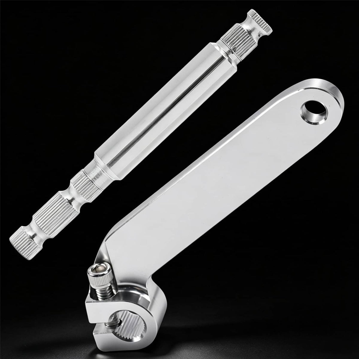 Shifter rod lever with pivot gear, paired with long splined shaft