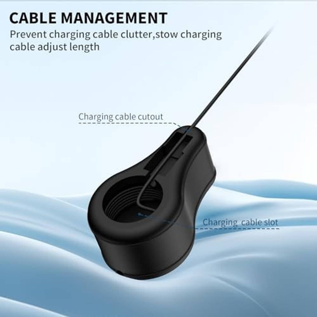 Black silicone charger stand protector showing cable slot and cable cutout