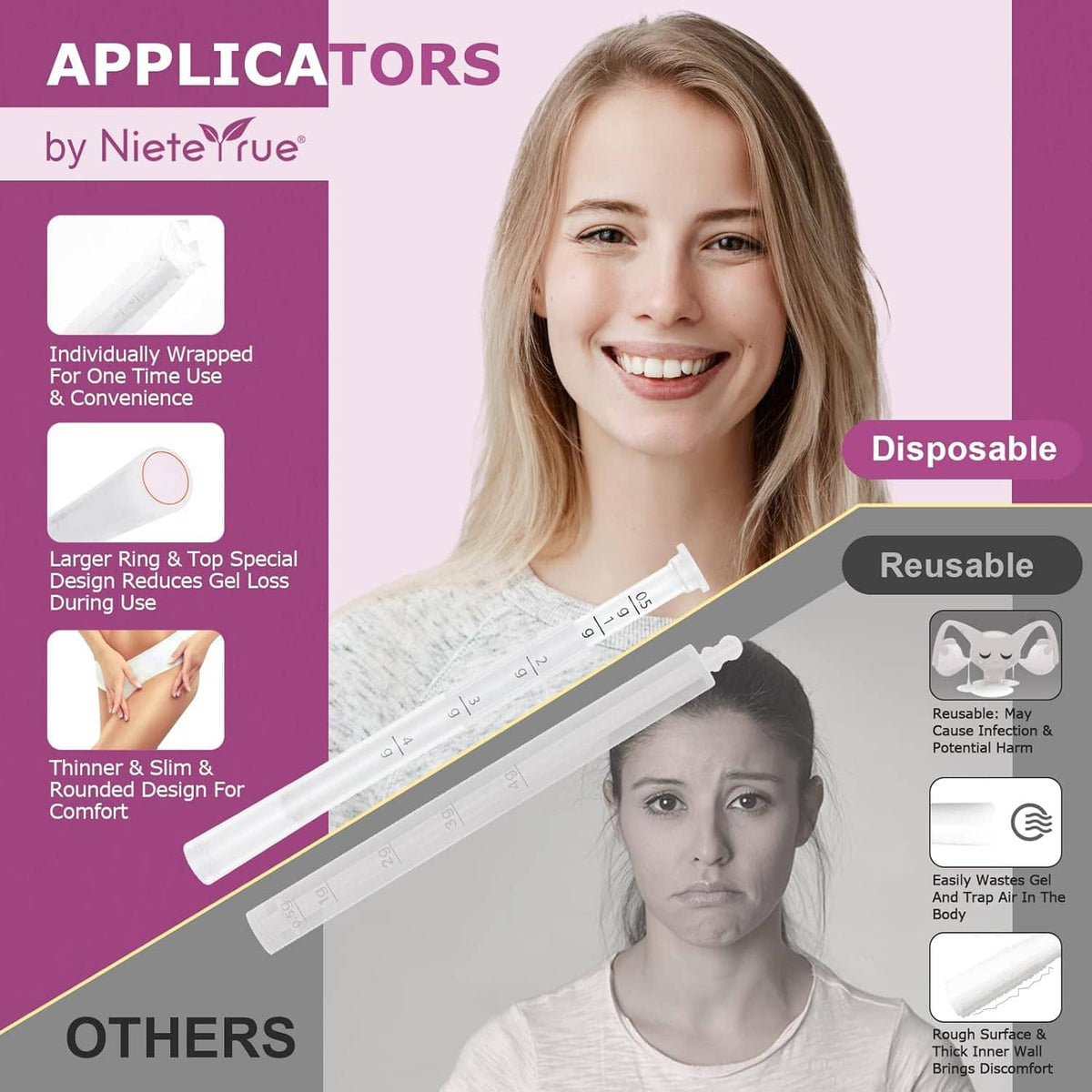 Disposable vaginal cream applicators with dosage scale, individually wrapped set