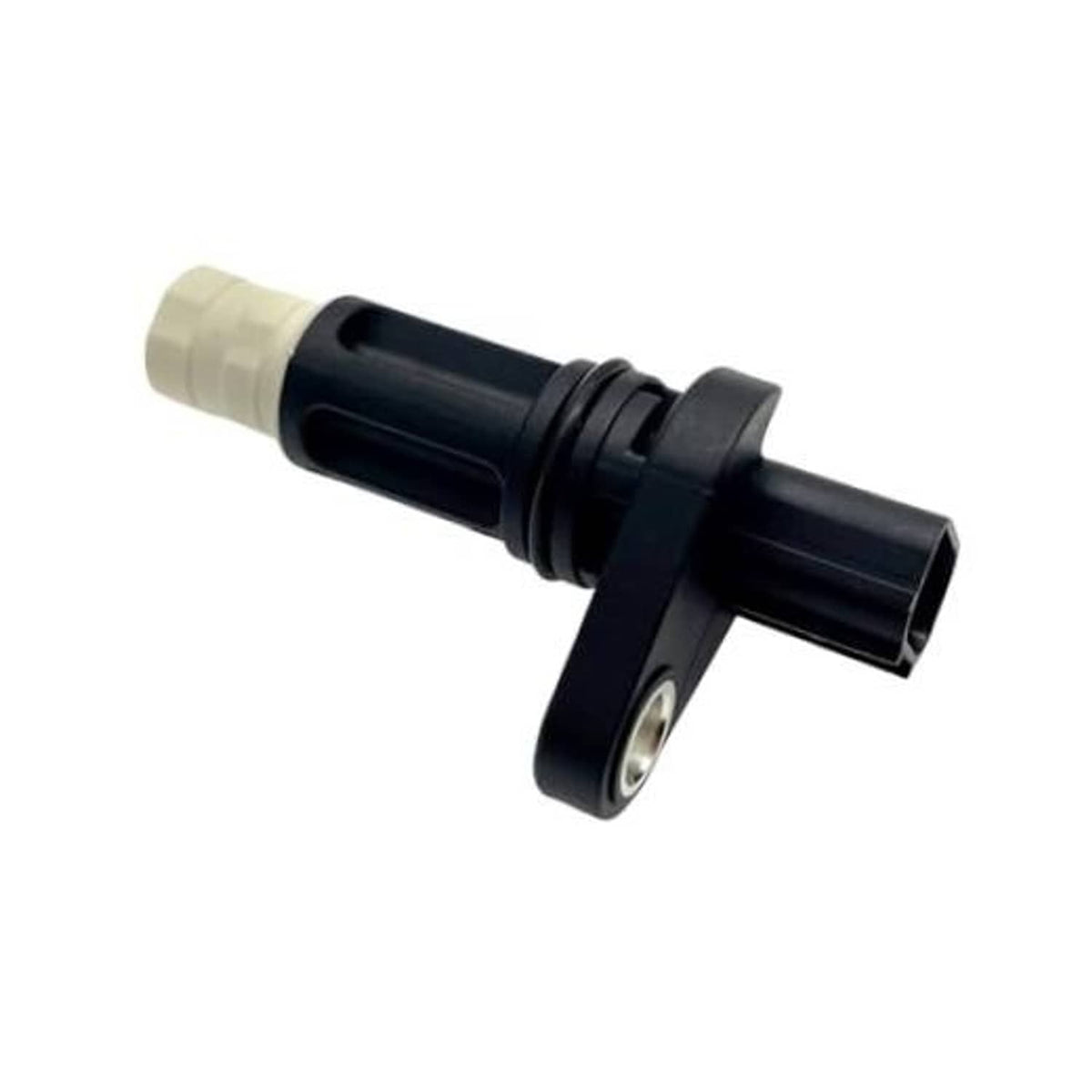Engine crankshaft position sensor with black body, white insulator tip, side mounting bracket