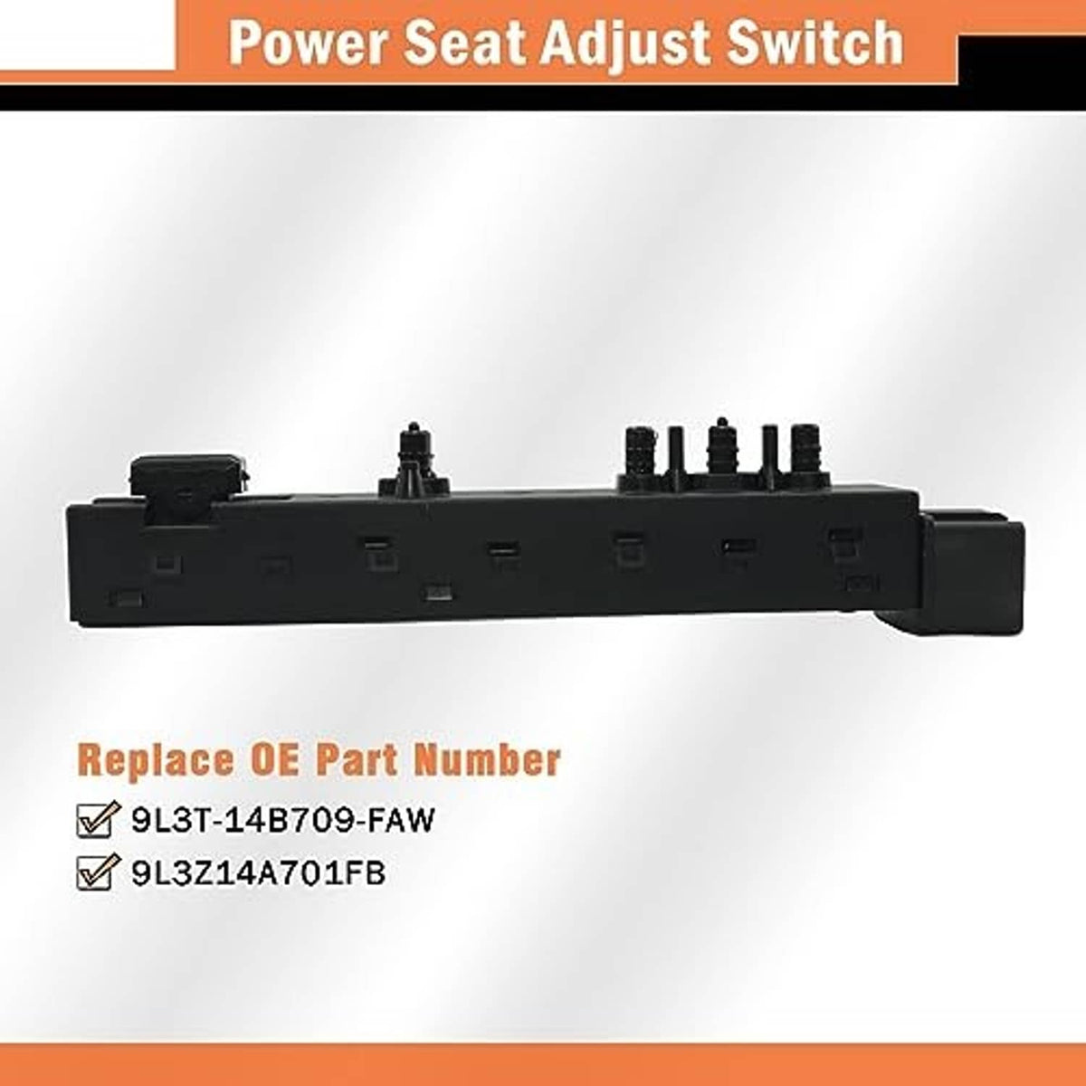 Black power seat adjust switch long body with front connector ports