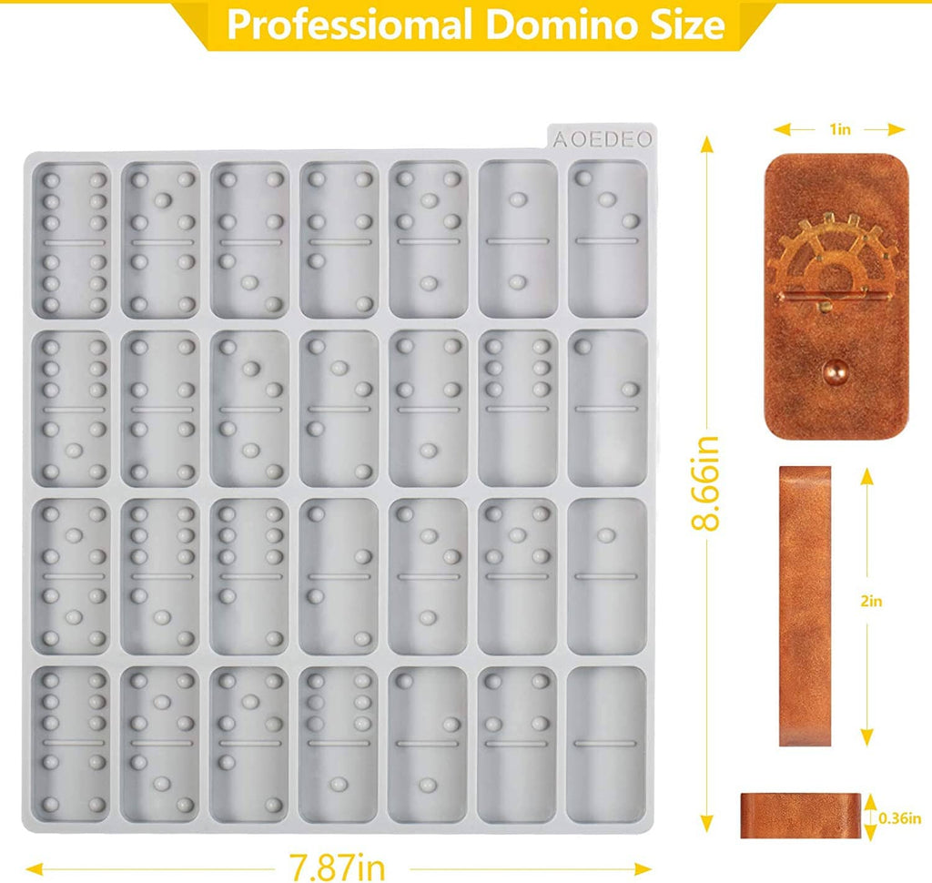 Round thick domino silicone mold tray with a brown domino block and size markings
