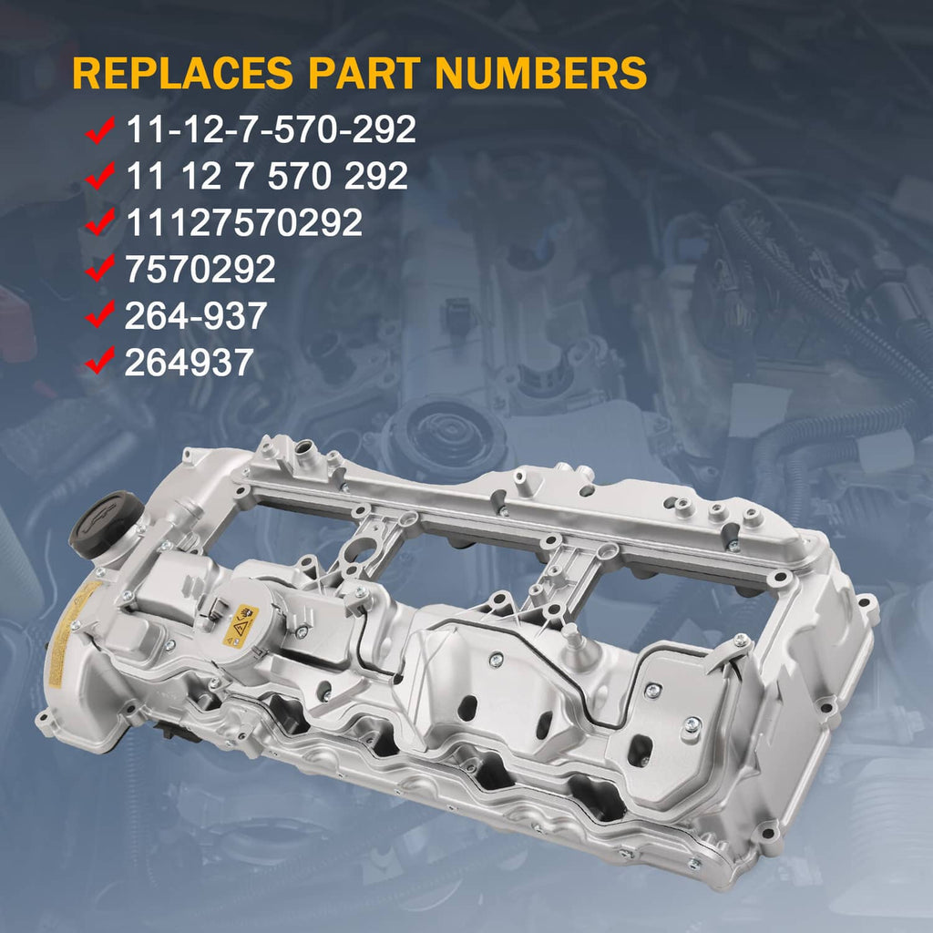 Light gray aluminum engine valve cover with oil cap and PCV opening
