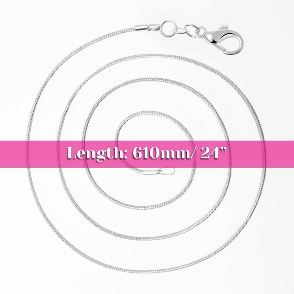 Silver-plated snake chain necklace, 24 in length, with lobster clasp