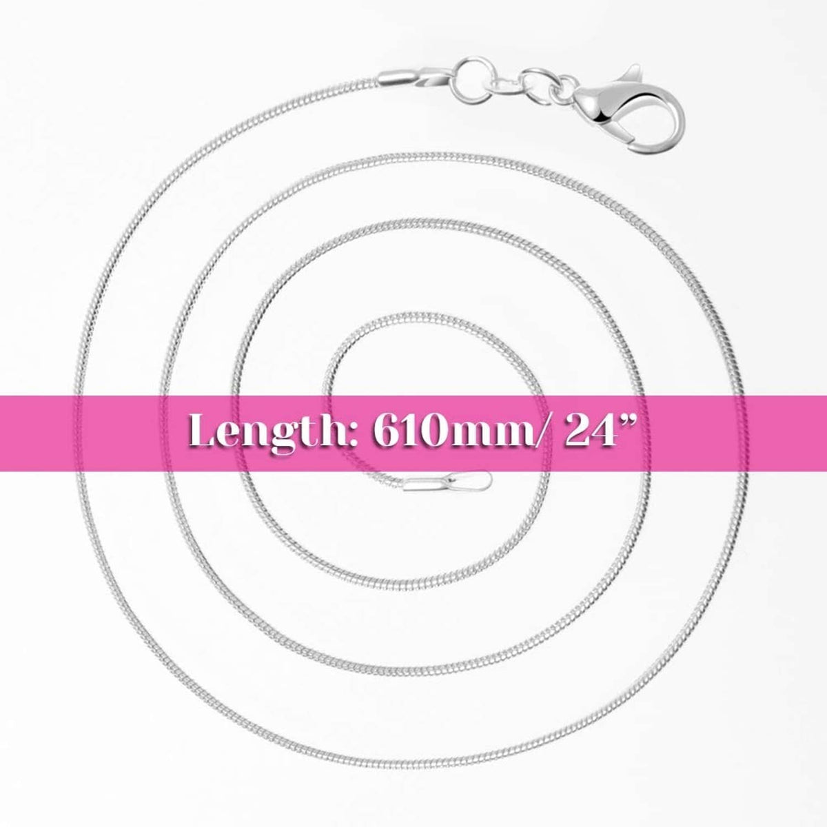 Silver-plated snake chain necklace, 24 in length, with lobster clasp