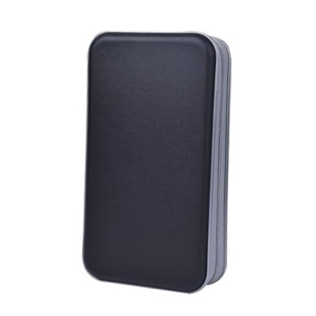 Black hard CD case with smooth protective shell, compact rectangular design.