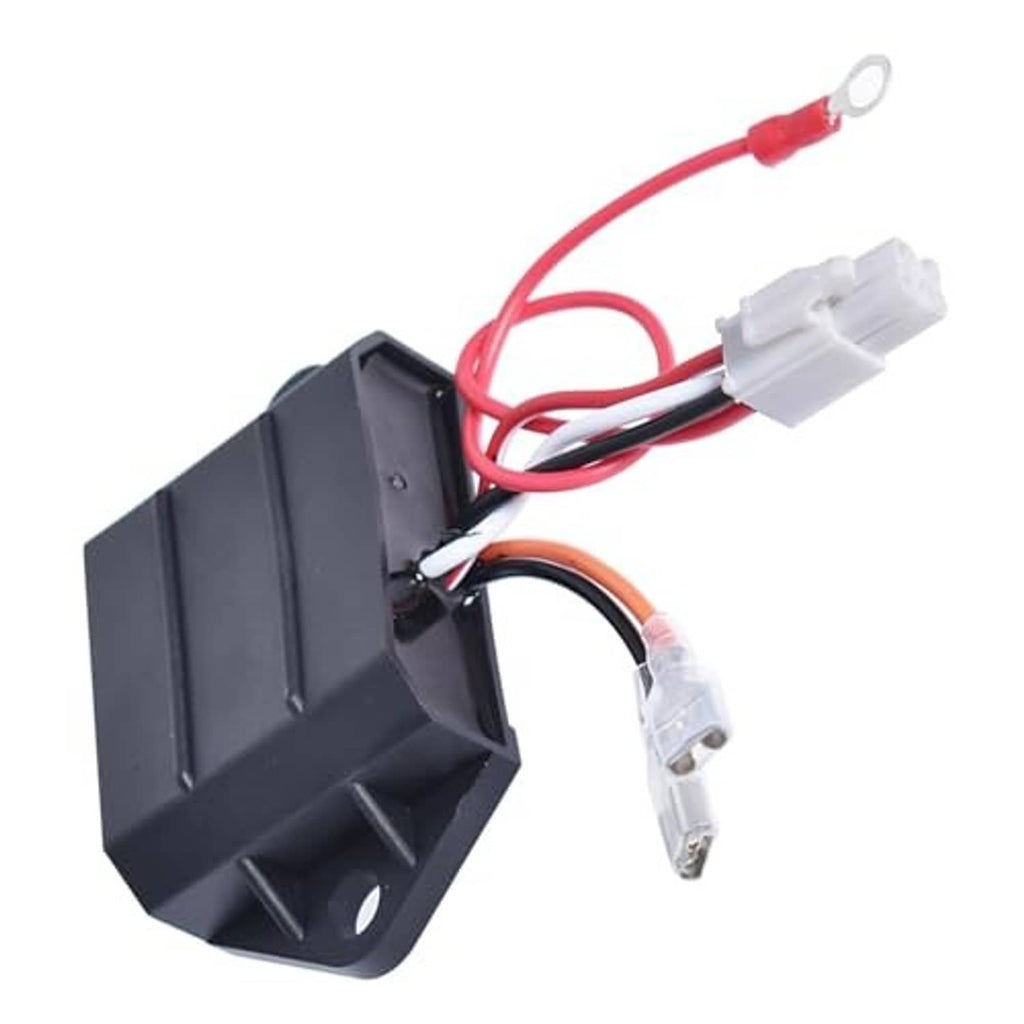 Black CDI ignitor module with red wire ring terminal and white multi-pin connector