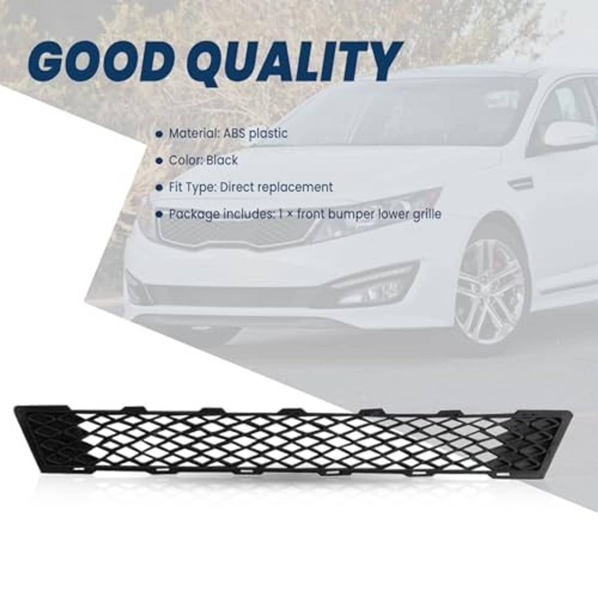Front bumper lower grille, black ABS plastic mesh insert with diamond pattern