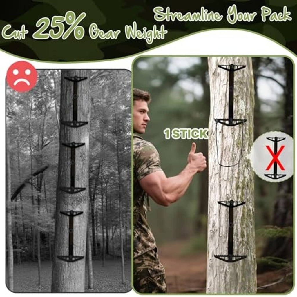 Black climbing stick aider loops attached to a vertical tree stick