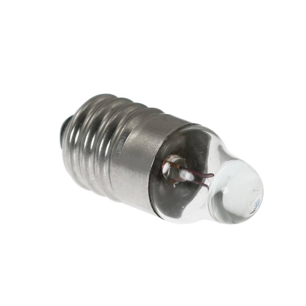 Mini E10 screw-base bulb side view, transparent glass with small internal filament