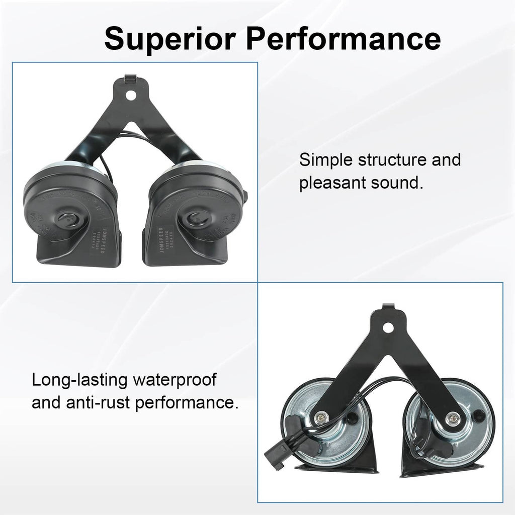 Dual horn assembly with two black horn speakers and center support bracket