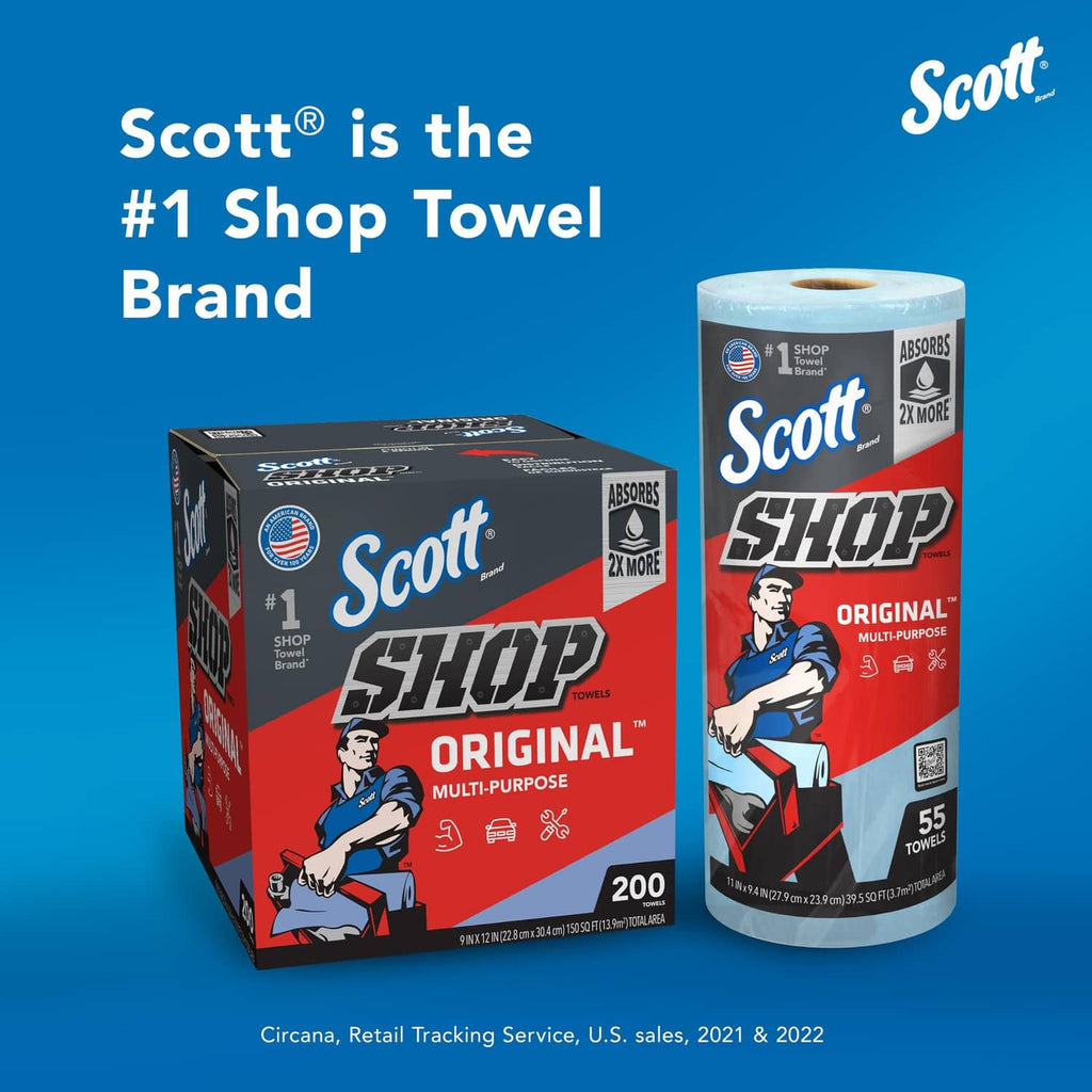 Scott Shop Original multi-purpose towel roll and box packaging, blue and red design.